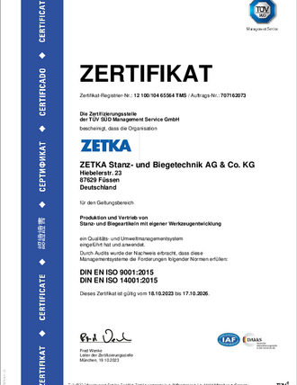 ISO 9001 und ISO 14001 Zertifikat